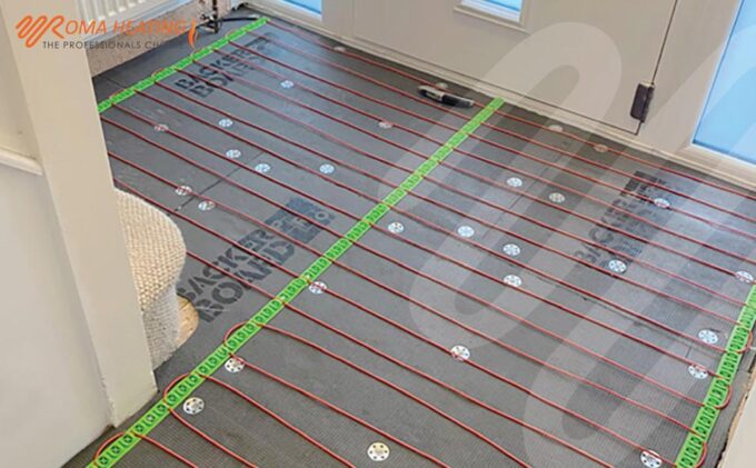 Underfloor Heating spacers installed with cable