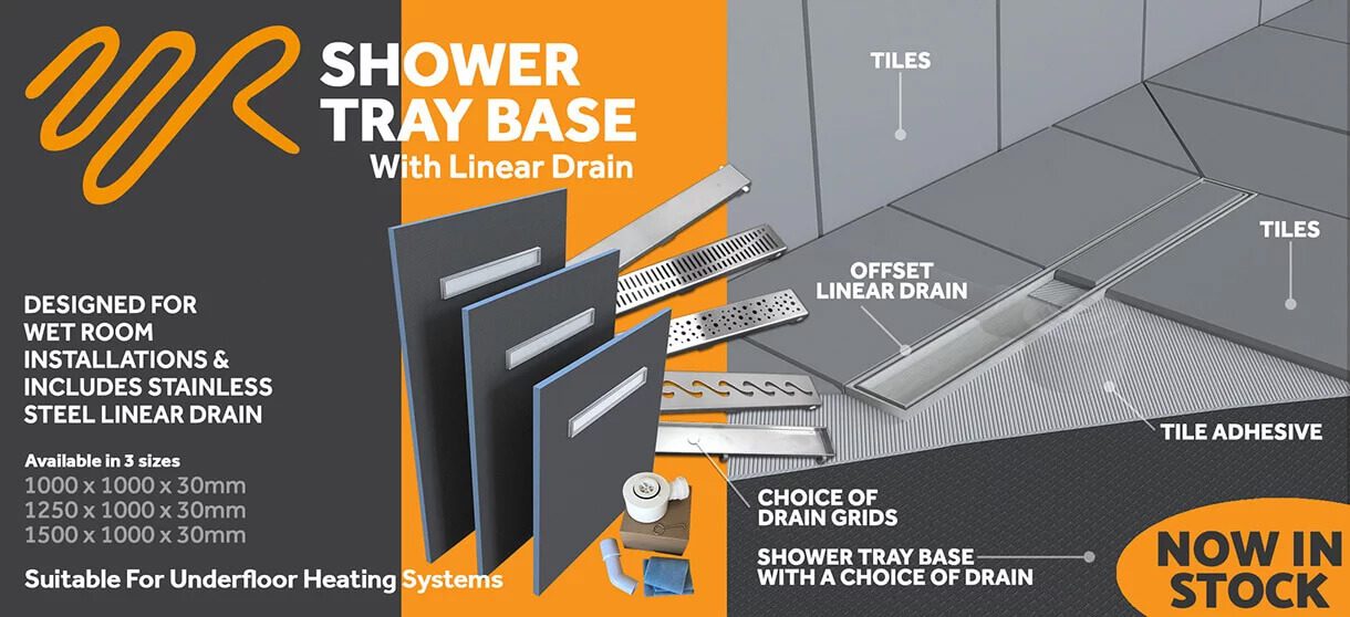 Shower Lay Wetroom Base Tray + Linear Drain for Tiles