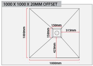 1000 x 1000 Offset Shower Tray