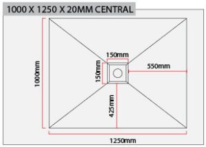 1000 x 1250 central Shower Tray