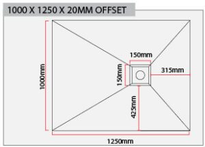 1000 x 1250 Offset Shower Tray